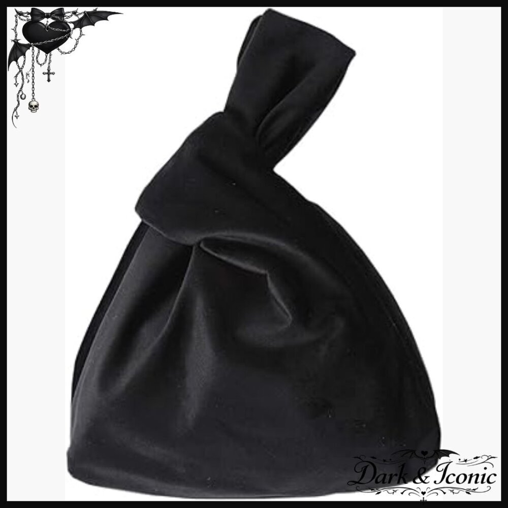 Luxury Velvet Clutch Evening Bag with Knot Closure Wrist Strap Cosmetic Pouch